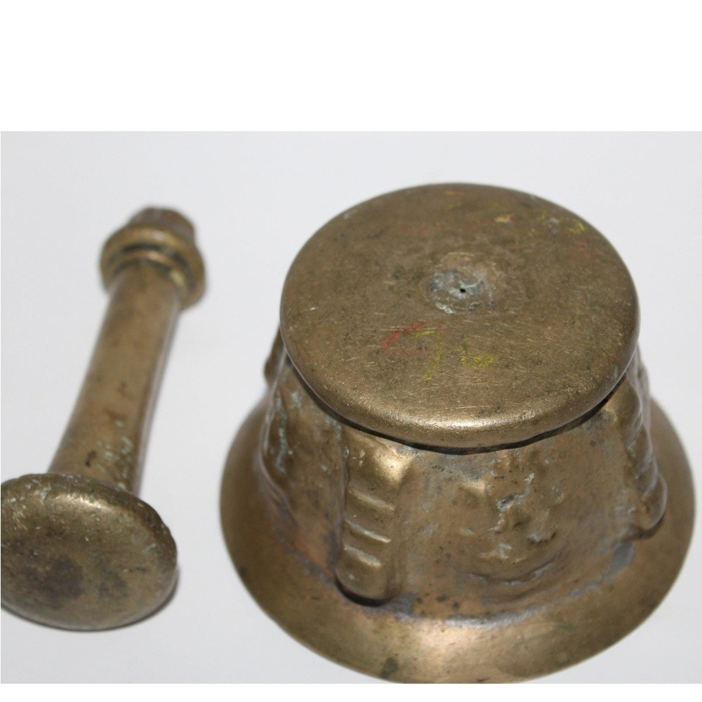 Vintage Heavy Brass Mortar & Pestle 19th Century Apothecary Grinder Antique MCM - Picture 13 of 16